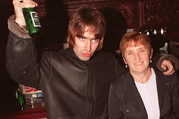 LONDON - :  (UK NEWSPAPERS OUT WITHOUT PRIOR CONSENT FROM DAVE HOGAN. PLEASE CONTACT SALES TEAM WITH ENQUIRIES)  Oasis lead singer Liam Gallagher with is mother Peggy Gallagher at the opening night of Steve Coogan's comedy show in the West End, London. (Photo by Dave Hogan/Getty Images) *** Local Caption *** Liam Gallagher;Peggy Gallagher