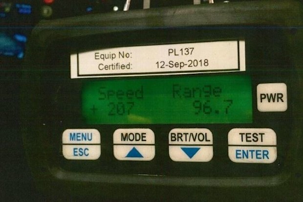 Police released a photo of the radar device after allegedly catching a driver going 207km/h.