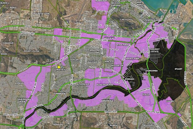 Townsville flood evacuation zones map @ midnight local time Feb 2