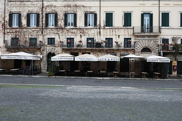 ROME, ITALY - MARCH 13: Piazza Navona is seen completely empty on March 13, 2020 in Rome, Italy.