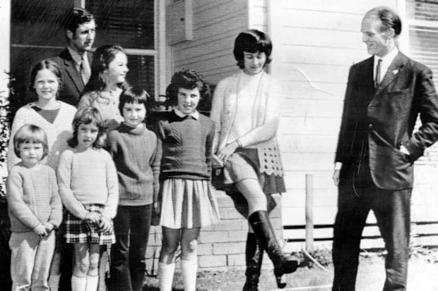 Teacher Mary Gibbs, the hero of the Faraday School kidnapping of October 1972, demonstrates how she kicked through a van door to escape.