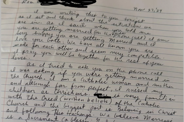 bride receives letter from mother ahead of nuptials