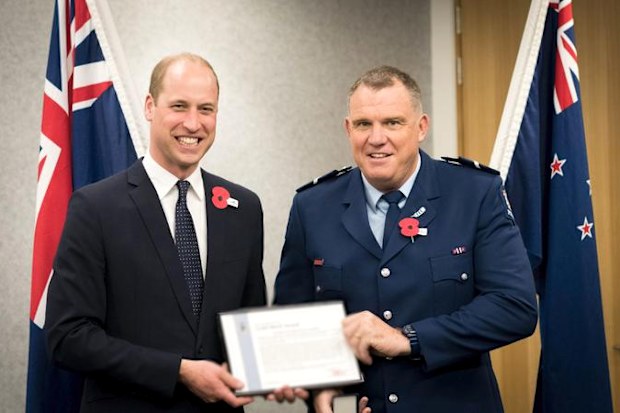 Senior Constable Jim Manning joined New Zealand Police in 1987. He is pictured with Prince William.