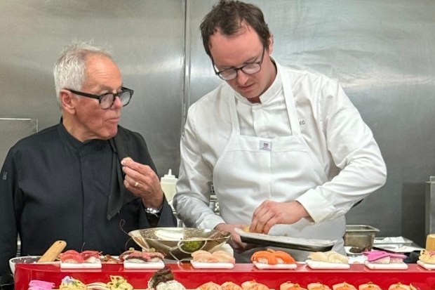 Elliott Grover, right, with Wolfgang Puck, who will cater the Governor's Ball after the 2026 Oscars.