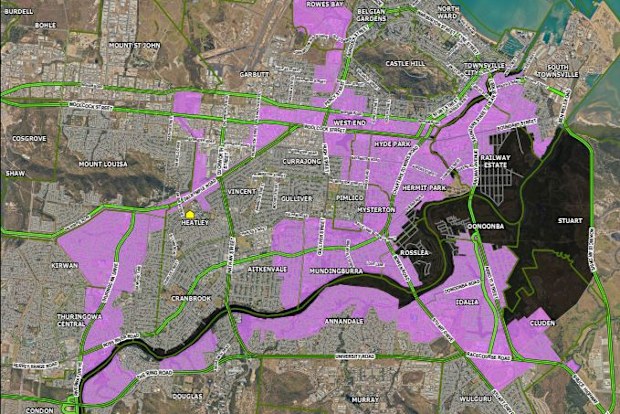 Townsville flood evacuation zones map @ midnight local time Feb 2