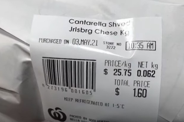 A screenshot of the shopper's cheese purchase.