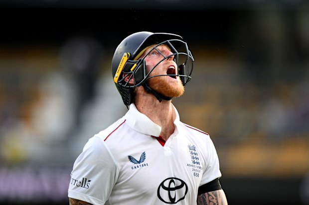 Ben Stokes of England shows his disappointment.