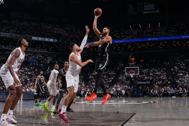 Ben Simmons of the Brooklyn Nets shoots the ball.