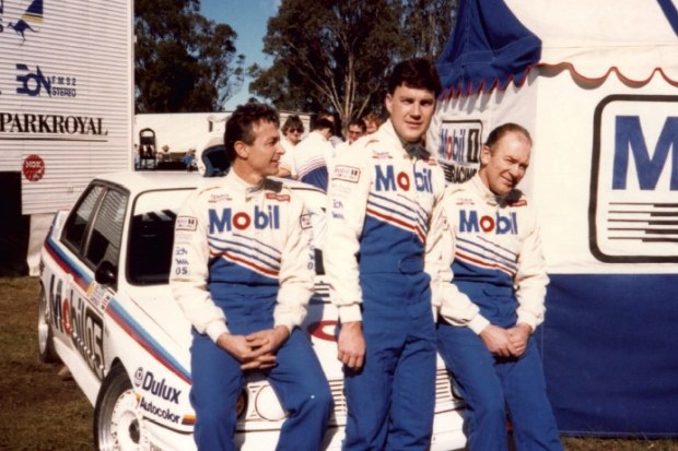Neil Crompton (centre) with 1988 teammates, Peter Brock and Jim Richards.