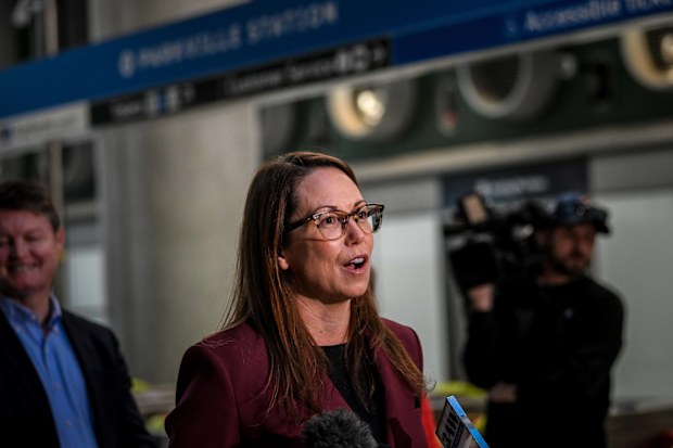 Treasurer Jaclyn Symes joined the Premier and dozens of young future taxpayers to show off Parkville Station.
