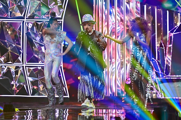 Boy George performs with SENHIT who represents San Marino during the first semi-final of the Eurovision Song Contest  2026 at Wiener Stadthalle on May 12, 2026 in Vienna, Austria. 