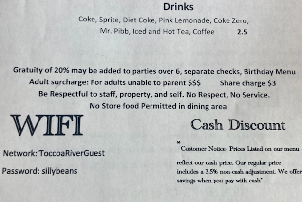 The controversial menu item includes an "Adult surcharge"