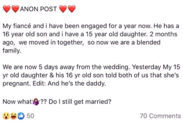 Bride appeals for advice after her teen daughter announces pregnancy 