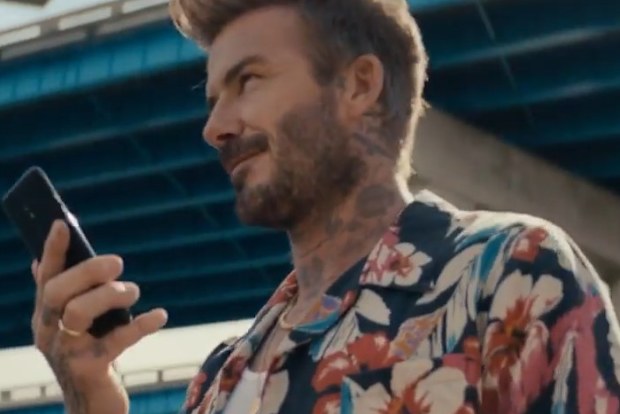 David Beckham in a Saint Laurent aloha shirt.