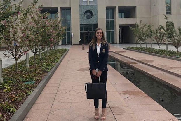 Brittany Higgins on her first day working at Parliament House in Canberra.