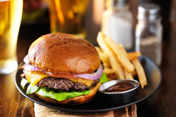 burger and fries at restaurant