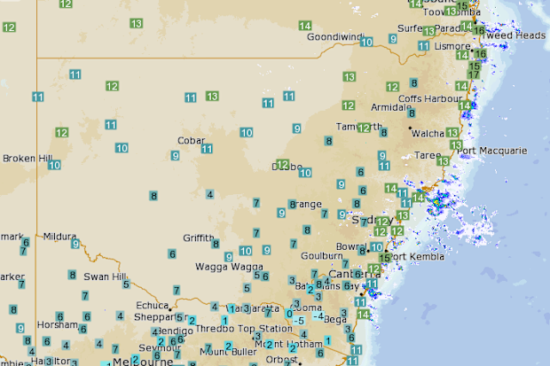 The cold front will also cause temperatures to plummet. These are the current temperatures across NSW.