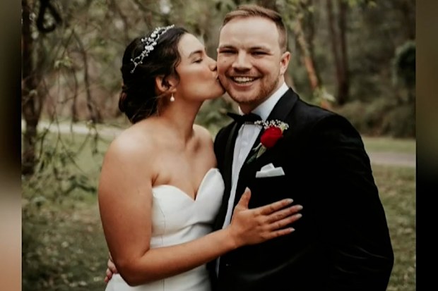 Penrith couple Hayden and Hannah Potter on their wedding day. 