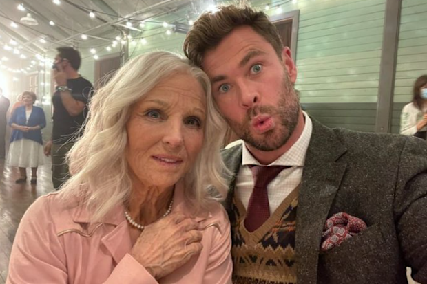 Elsa Pataky and Chris Hemsworth on the set of Limitless. Pataky donned 'aged' special effects make up to show Hemsworth what his wife would look like as an older woman. 