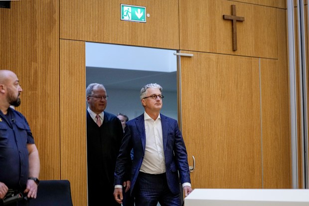 Rupert Stadler, former CEO of German car manufacturer Audi, enters a regional court room in Munich, Germany, Tuesday, May 16, 2023.  