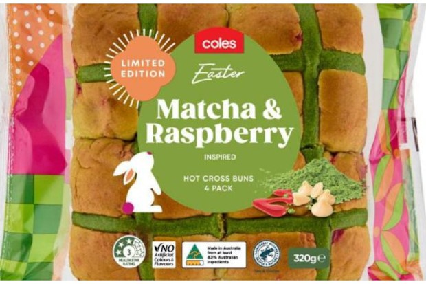 Coles Matcha & Raspberry hot cross buns