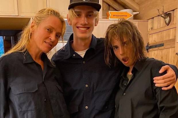Uma Thurman with kids Levon Hawke and Maya Hawke