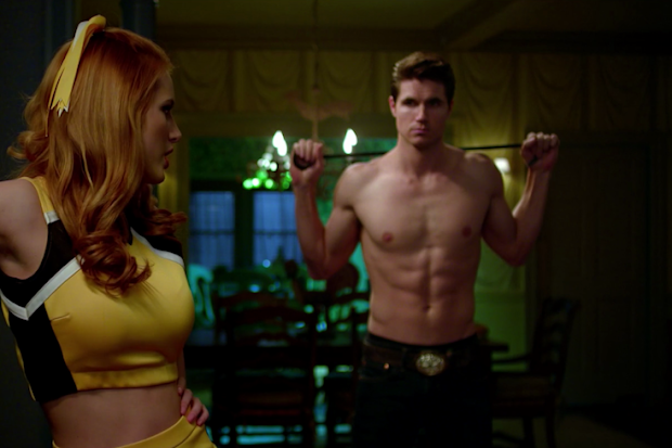 Bella Thorne and Robbie Amell in Netflix original movie The Babysitter