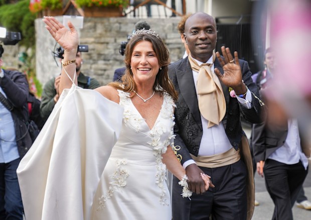 Norway's Princess Martha Louise and Durek Verrett arrive for their wedding party, in Geiranger, Norway, Saturday Aug. 31, 2024. (Heiko Junge/NTB via AP)