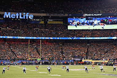 Steven Hauschka of the Seattle Seahawks kicks off to start Super Bowl XLVIII.