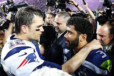 Tom Brady won the battle of the quarterbacks against Russell Wilson. (Getty)