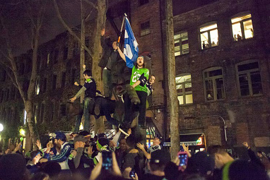 Downtown Seattle was filled with partying fans.