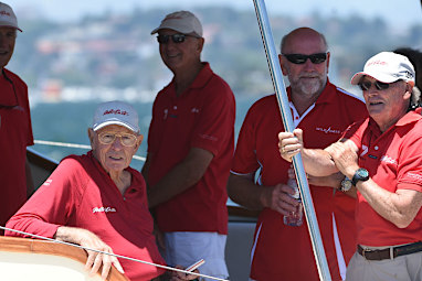 Wild Oats XI owner Bob Oatley (left) watches the start of the race.