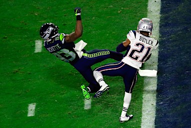 The game was won when Malcom Butler intercepted a Wilson pass. (Getty)