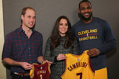 James brought the royals two jerseys, including one for the expectant couple's second child.