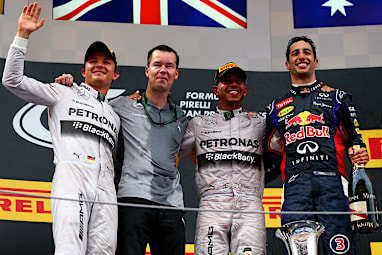 Sharing the dias with Nico Rosberg and Lewis Hamilton in Spain.
