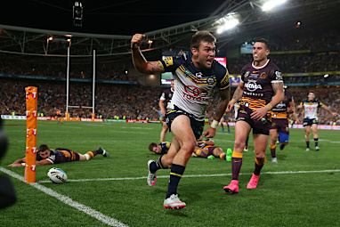 ... Kyle Feldt crossing in the corner to level the scores in the final minute. (Getty)