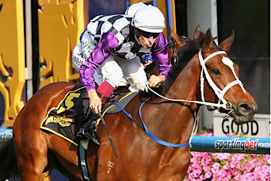 Hugh Bowman hit the line first on Amicus in the Schwepps Thousand Guineas.