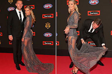 She got some help from partner and Magpies star Travis Cloke. (Getty)