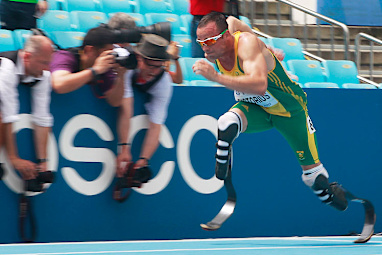 He won gold medals in the 100m, 200m and 400m (T44) sprints in Beijing.