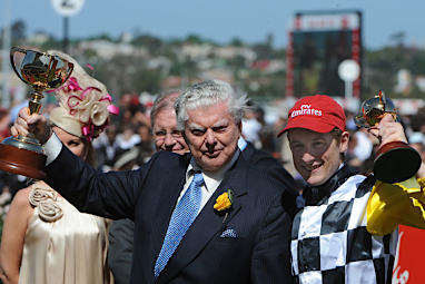 Bart with Blake Shinn after winning the 2008 Melbourne Cup.