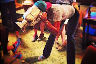 Surrounded by friends, Wie was filmed twerking upside down.