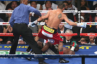 Mayweather ended up on the canvas.