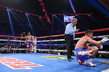 He dropped to his knee a moments later as blows rained in from all angles