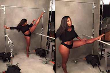 She tweeted pictures of herself warming up before the shoot.