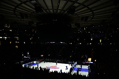 Madison Square Gardens is darkened as a tribute to the victims.