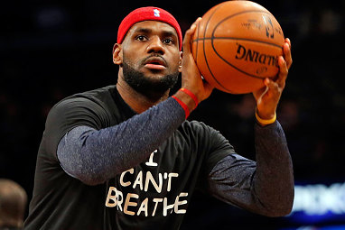 James chose the occasion to don a "I can't breathe" shirt in warm-ups...