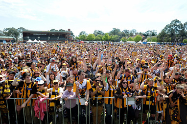 The cheers were defeaning as the 22 Hawks players were presented on stage.
