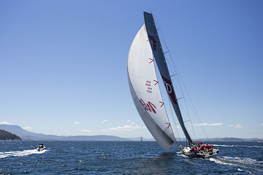 The boat was the first ship of the fleet to come into view of Tasmania. (AAP)