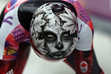<b>There are many ways to make a statement at the Winter Olympics, but this is easily the most frightening.</b><br/><br/>Canada's skeleton racers came armed for Sochi with helmets that were designed to intimidate and they have truly left an indelible mark.<br/><br/>Among the frightening images that feature on their headgear, the standout is a corpse that belongs to Canadian Sarah Reid. How could you not be scared of this?