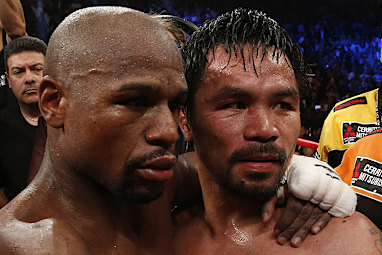 Mayweather was gracious in victory, embracing his beaten opponent.
